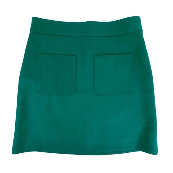 NEW JCrew 100% Wool Patch pocket Mini Skirt Old Money Quiet Luxury Emerald Green - Picture 1 of 7